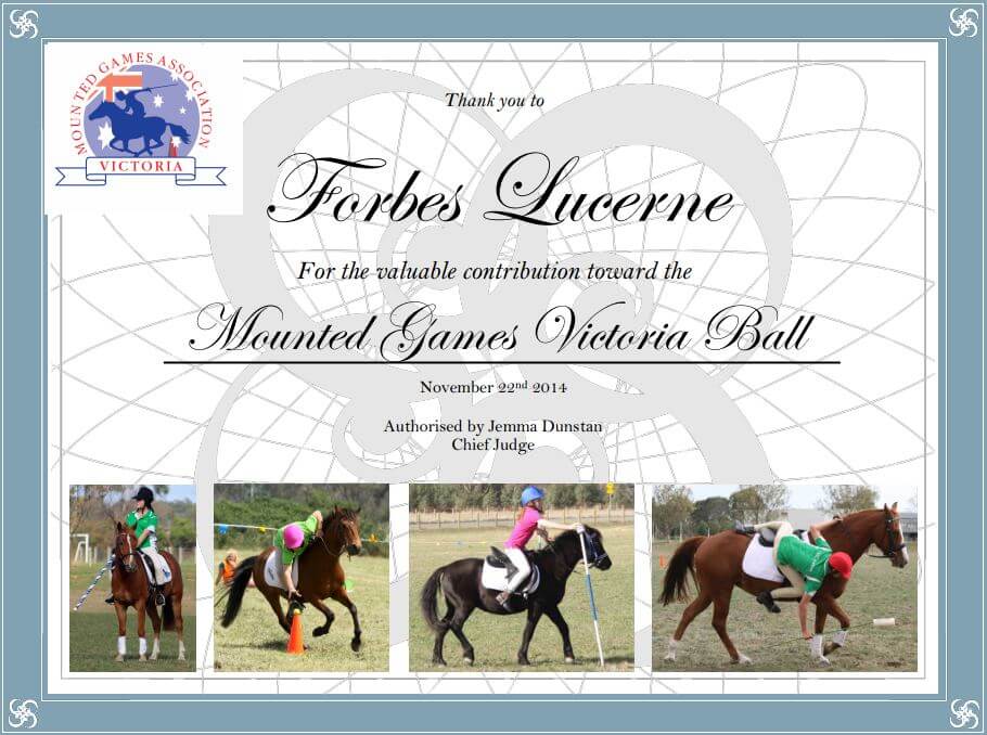 Mounted Games Victoria - Forbes Lucerne Certificate